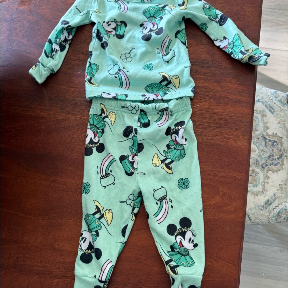 Disney St Patrick's Day Kids Pajama Set - Mint Green with Mickey and Minnie